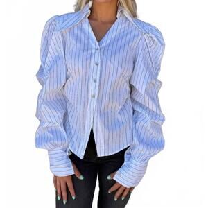 NEW BEULAHSTYLE puff sleeve pinstripe shirt in white